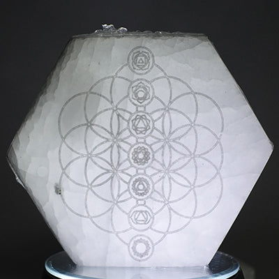 Selenite Charging Plate - Flower of Life with Chakra